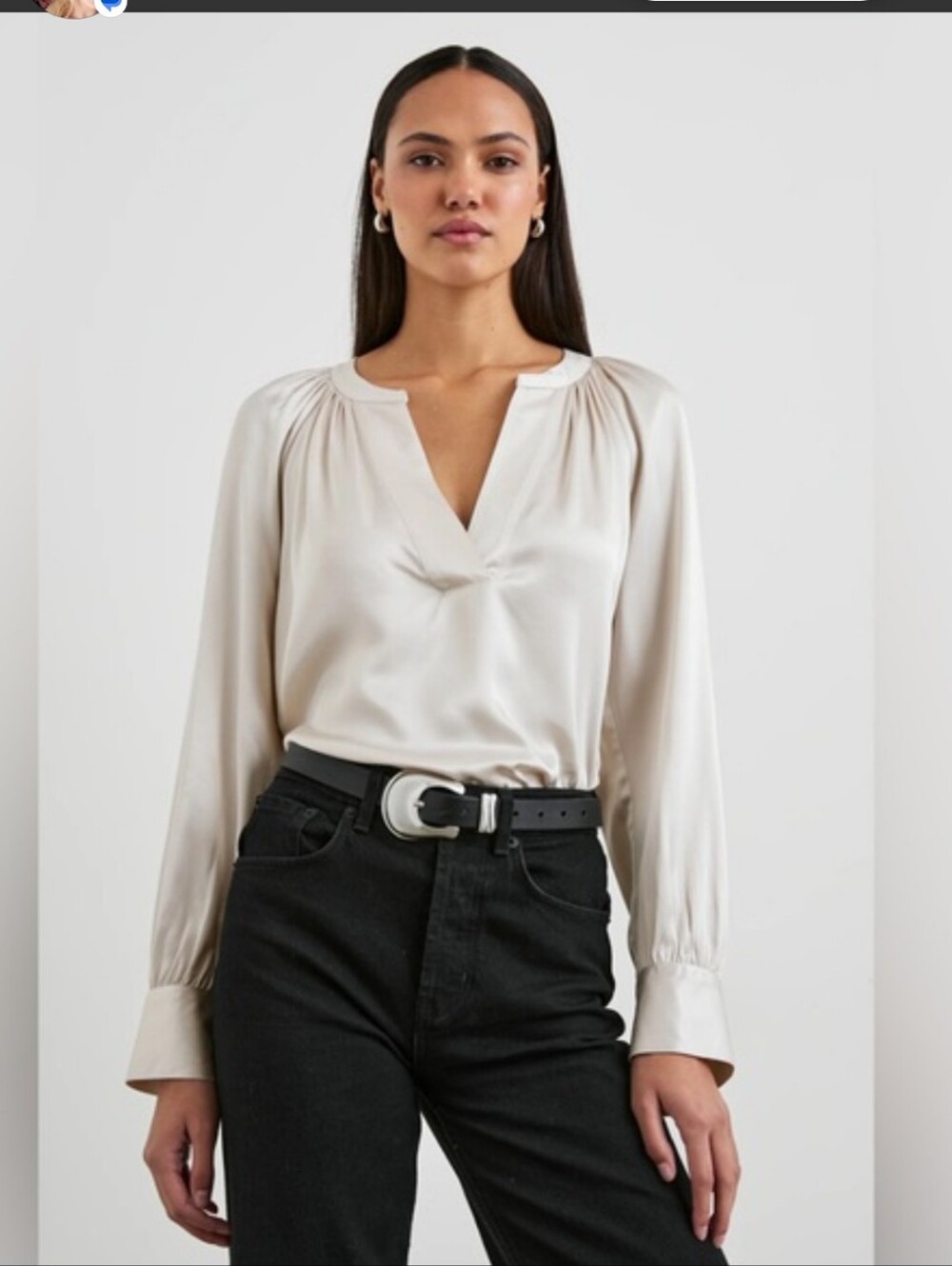 Rails Cream V-Neck Long-Sleeve Silk Blouse